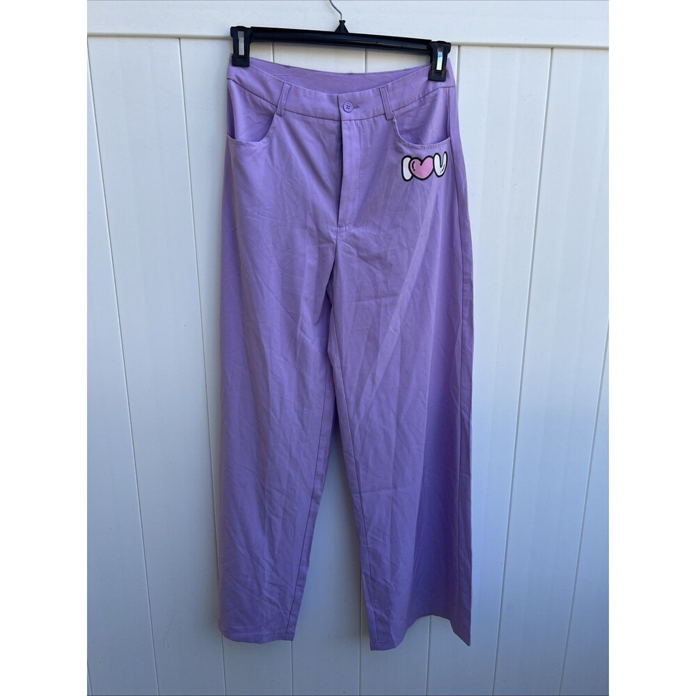SHEIN X Hello Kitty High Rise Pants Purple Wide Leg Size Medium NWT
